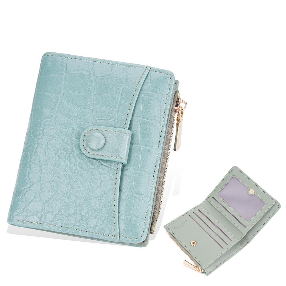 Women's Korean Style Short Purse Crocodile Pattern Wallet Snap Button Billfold Zipper Coin Purse Pu Leather Card Holder