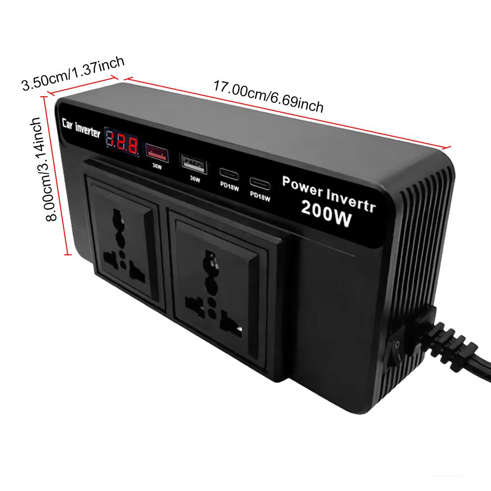 Car Inverter DC 12V To AC 220V Voltage Detection AC Socket with USB Type-C Charger Port
