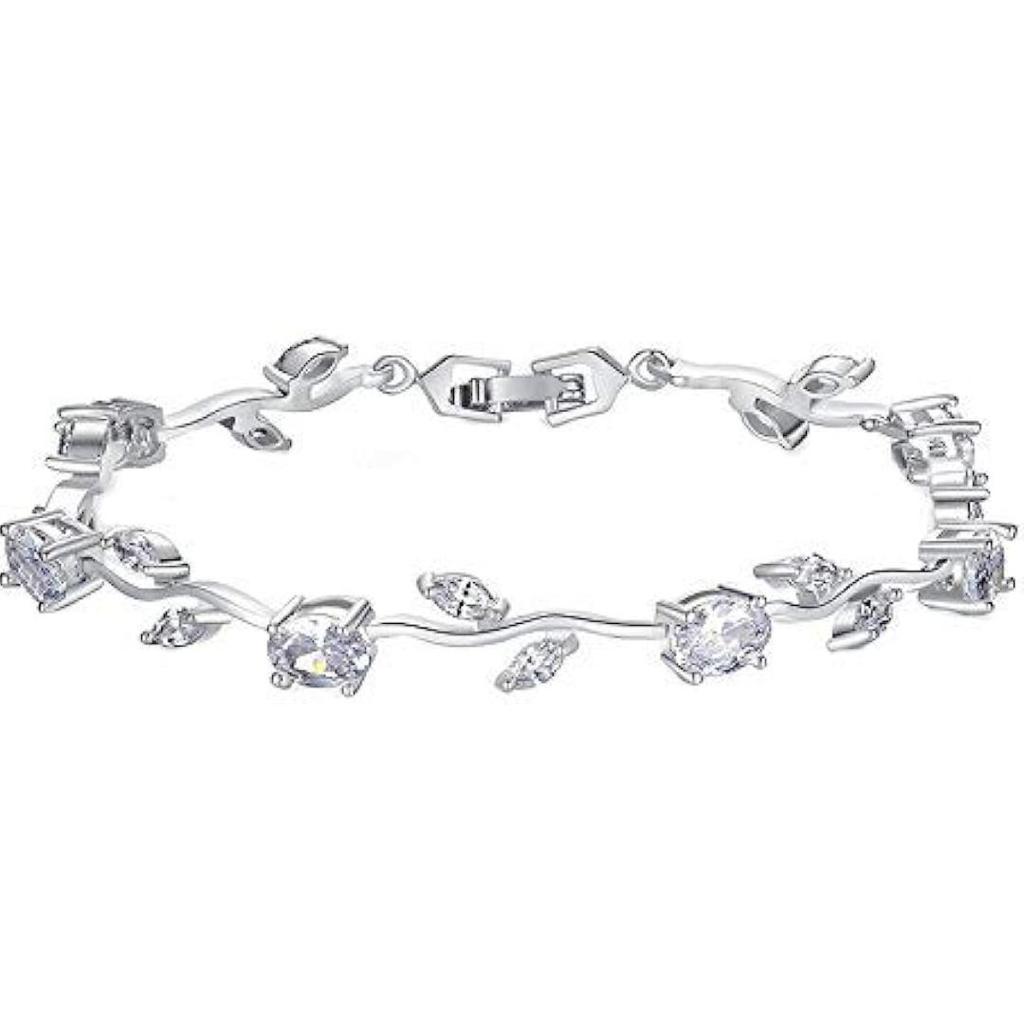 Valentinstagsgeschenk für Mädchen, Armband für Frauen und Mädchen, weiße Kristallarmbänder für Frauen | Rosenblattförmiges silberfarbenes Kristallarmband |