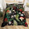 Süßes Pilz Bettwäsche Set King Queen Size Botanischer Bettbezug Wildpilz Bettbezug Bunte Pflanzen Blätter Quiltbezug