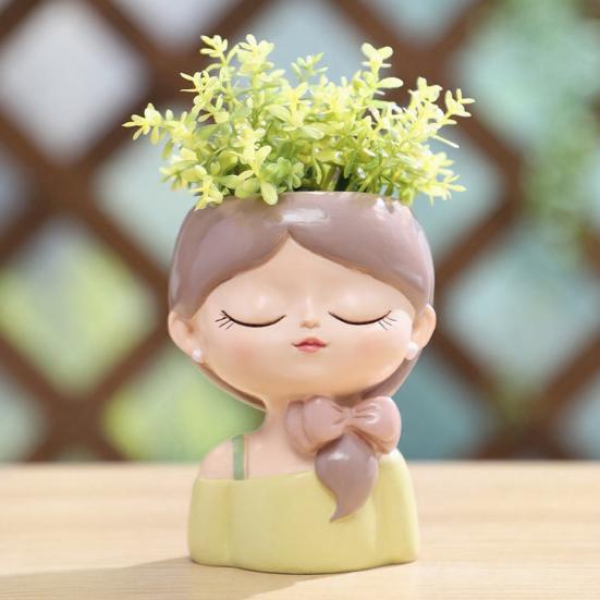 Cute Girl Face Planter Planter Decorative Small Resin Girl Head Plant Pot