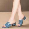 Slippers for Women 2025 Summer New Style Coarse Heel Soft Leather Cool Slippers Fashion Low Heel Slippers for Women