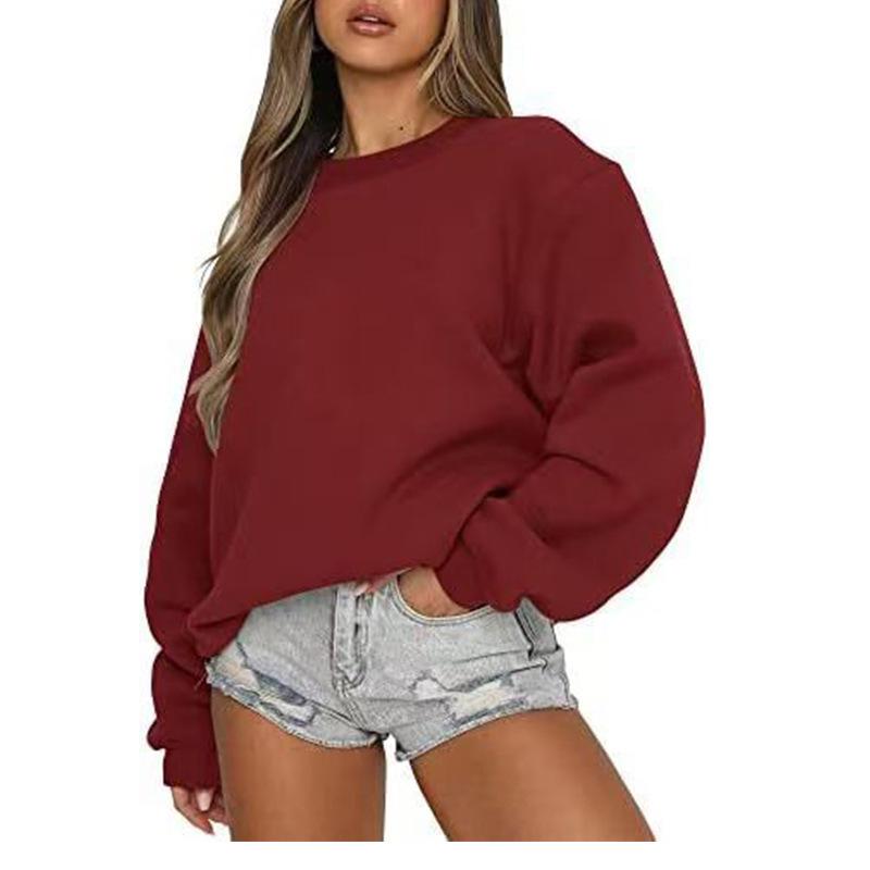 Women's Fleece-Lined Round Neck Casual Sweatshirt, Loose-Fit Style for Couples