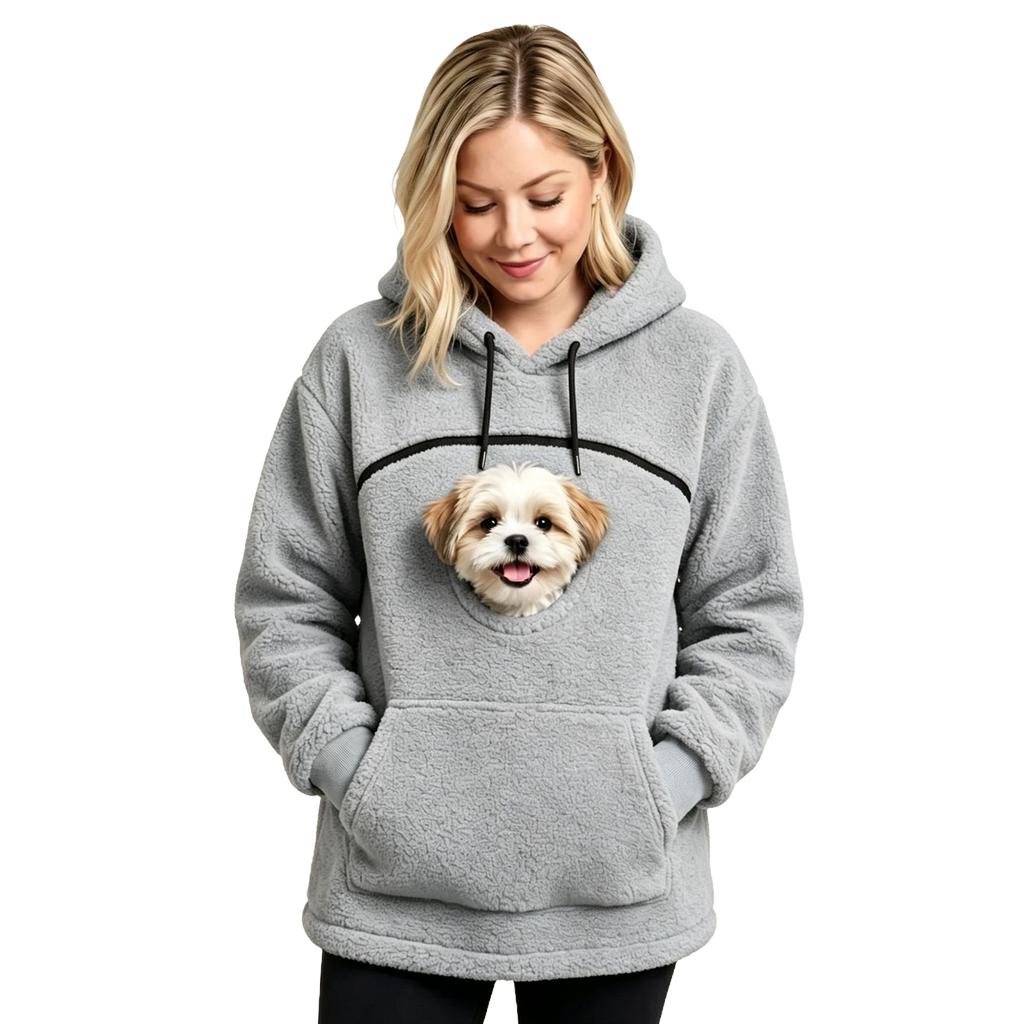 Hanorac Unisex cu Mânecă Lungă, Croială Largă, Buzunar Tip Pungă pentru Animale de Companie, Îmbrăcăminte Exterioară Casual pentru Purtare Zilnică