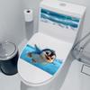 Süßer schwimmender Pinguin Meereswelle Toilettendeckel & Spülkasten Selbstklebender Aufkleber Wasserdicht Badezimmer Dekor Aufkleber