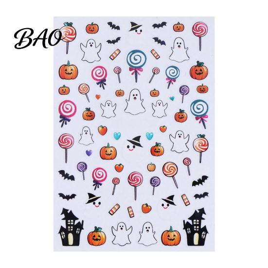 Bat Nail Decals Halloween Art Stickers, Cartoon Pumpkin Ghost for Holiday Decorations, Self-Adhesive Manicure Stickers Women Decorative Nails