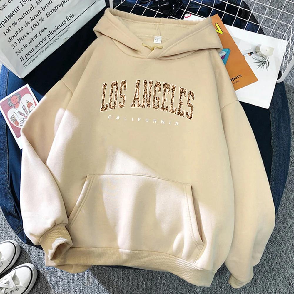 Los Angeles, California Usa City Leopard Womens Hoody Fashion Crewneck Clothing Streetwear Soft Crewneck Female Hoodie