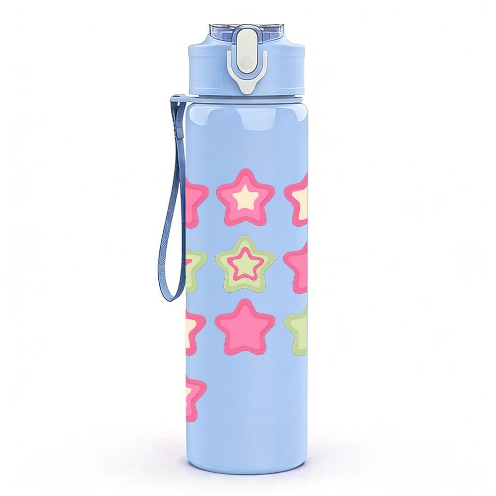 1PC Multi Color Star Collection 750ml Color Plastic Sports Water Bottle Leakproof Flip Straw Lid Suitable for Sports Office Home Use