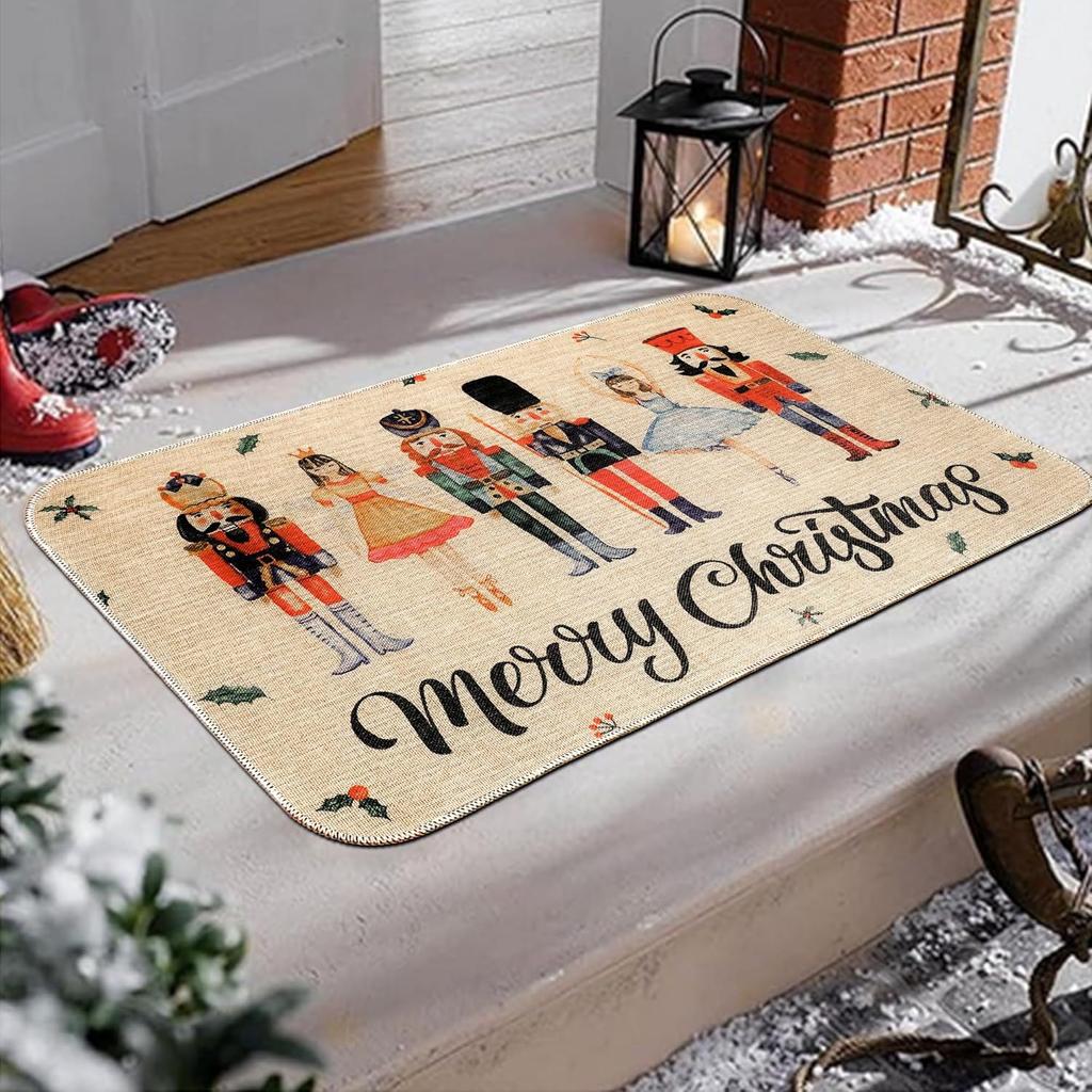 Christmas Crystal Velvet Carpet Home Decoration Indoor Outdoor Welcome Mat Kitchen Bedroom Mat Happy New Year Gift