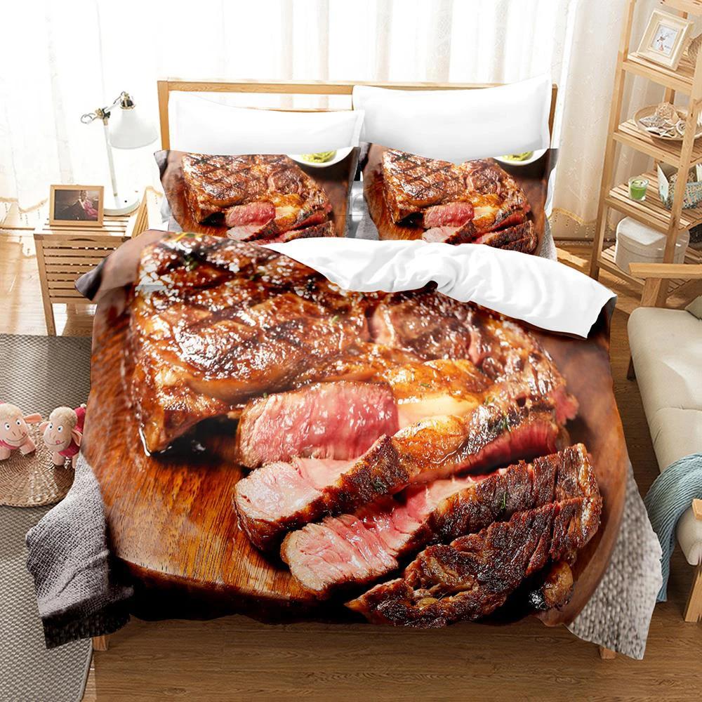 Marhaszelet Egyszemélyes Kétszemélyes Teljes Queen King Méretű Ágynemű Szett Fiúk Hálószobája Paplanhuzat 3D Nyomtatás Ínyenc Steak