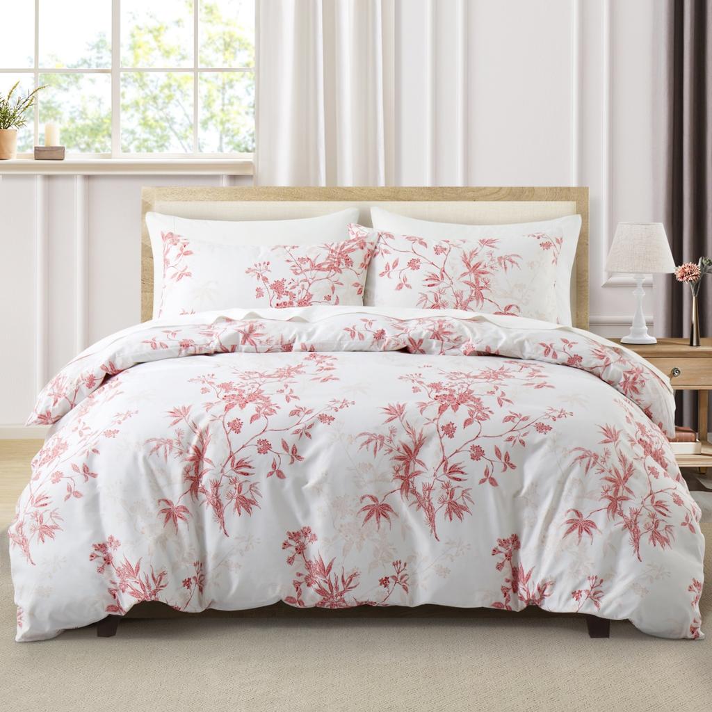 Sage Green Floral Duvet Cover Sets Queen, 3 Pieces Flower Plum Blossom Printed Bedding Set, Botanical Branch Comforter Covers