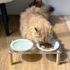 Single/Double Bowl Cat Bowl with Acrylic Stand Protect Cervical Spine Anti-Spill Ceramic Pet Food Basin Increased Height