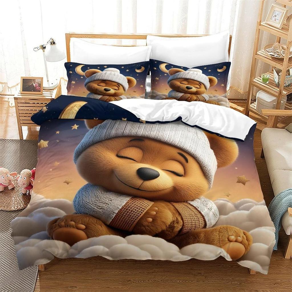Teddy Bear Bedding Set, 3D Digital Print Animal Themes Wildlife Duvet Cover 2 Pieces Set Quilt Cover Universal For All Seasons