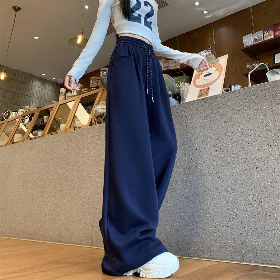 Pantalon Décontracté Tendance Vêtements pour Femmes Printemps et Automne Nouveau Taille Haute Droit Ample Jambe Large Pantalon Long
