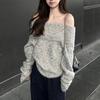 Off Shoulder Sweater Long Sleeved Knitted Top Pullover Sweater for Women Casual Temperament