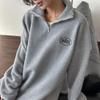 Open Run Fleece Embroidery Half Zip Big Size Winter Sweatshirt Long