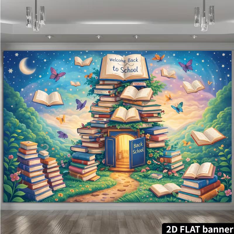 2D Fantasy Forest Open Book Kids First Day Of School Photography Backdrop Decor