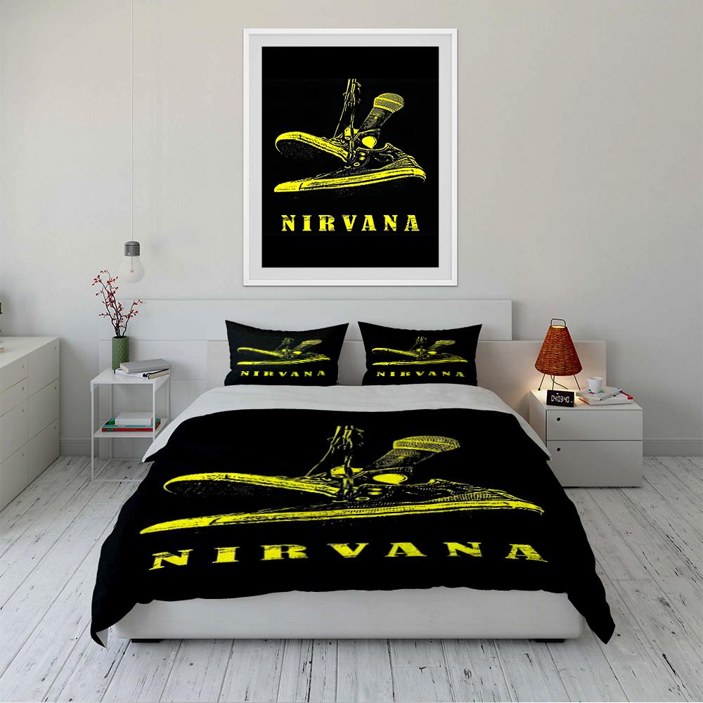 Nirvana Logo Microphone Print Bedding Set Bedding Set (1 Duvet Cover, 2 Pillowcases, Duvet Not Included)
