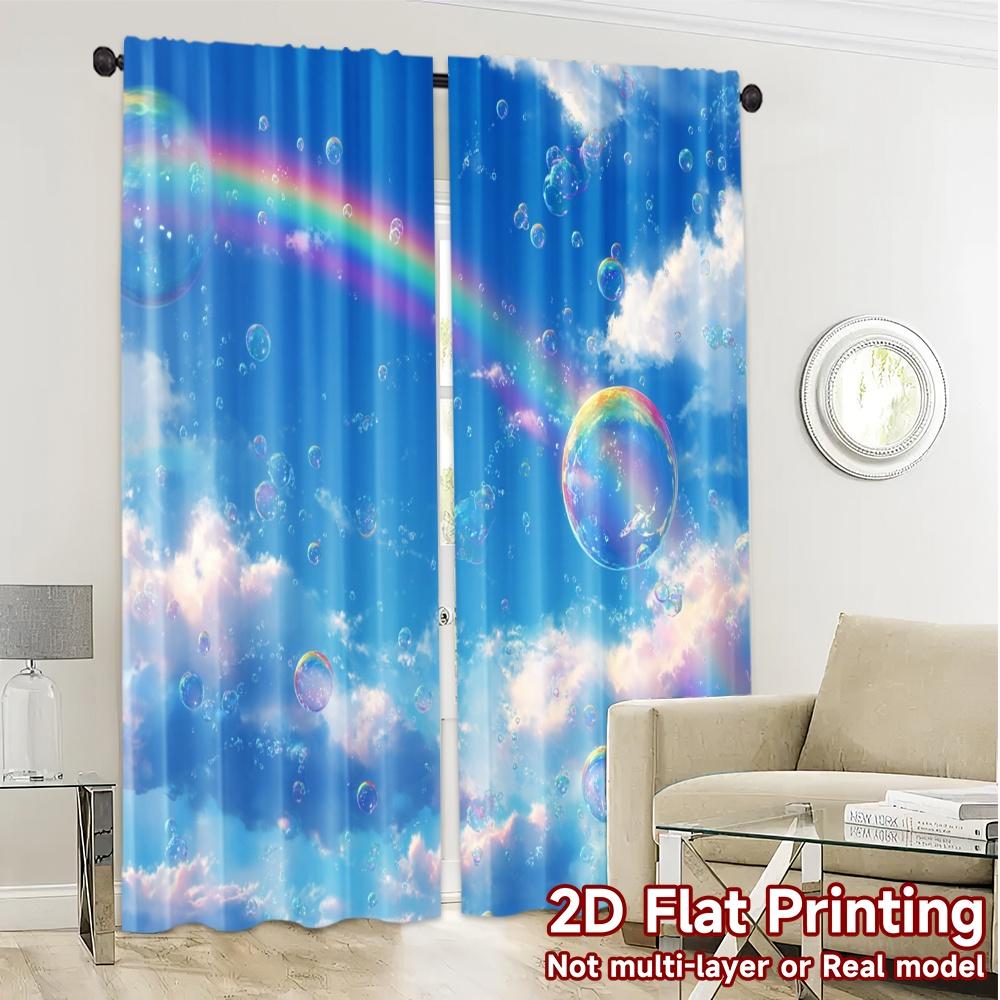 2pcs, 2D FLAT PRINTING Curtains (Without Rod) SkyJoy Popular Print Curtains Yarn Curtains Room Decor Suitable for Living Room,