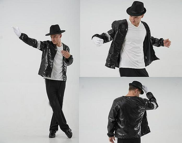 Michael Jackson Unisex Bühnen-Paillettenkostüm für Kinder und Erwachsene
