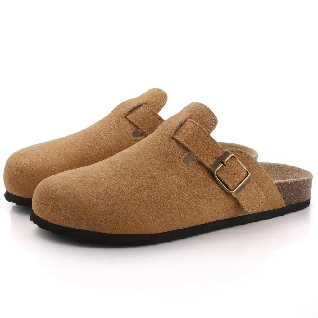 Fashion Comwarm Women Cow Suede Cork Slippers Classic Cork House Slippers With Arch Support Outdoor Beach Shoes Fashion Clogs Slippers