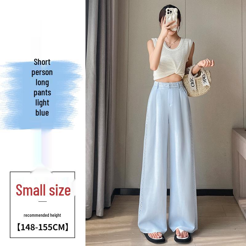 Tencel Linen Wide-Leg High-Waisted Women's Pants - Spring/Summer 2026, Ice Silk, Floor-Length, Casual Straight Fit
