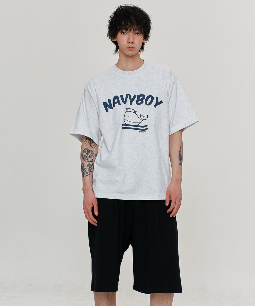 PAPERBOY [Set] Navy Boy Short Sleeve Half Pants Set-White