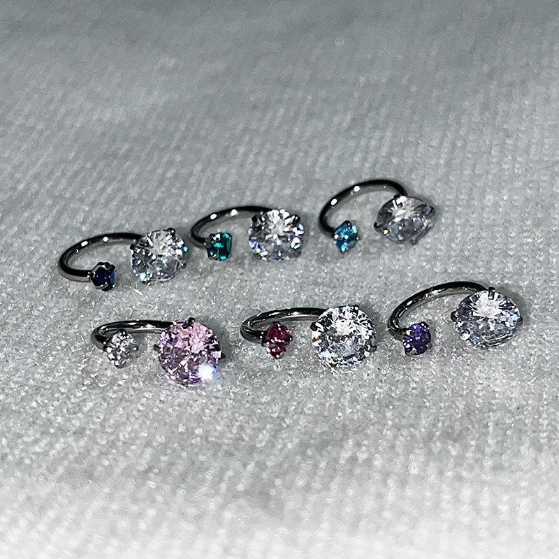 1Pcs Shiny 1.2Mm Colorful Zircon Stainless Steel Annular Ear Bone Nail Earring For Women Y2K Punk Jewelry Accessories Gift
