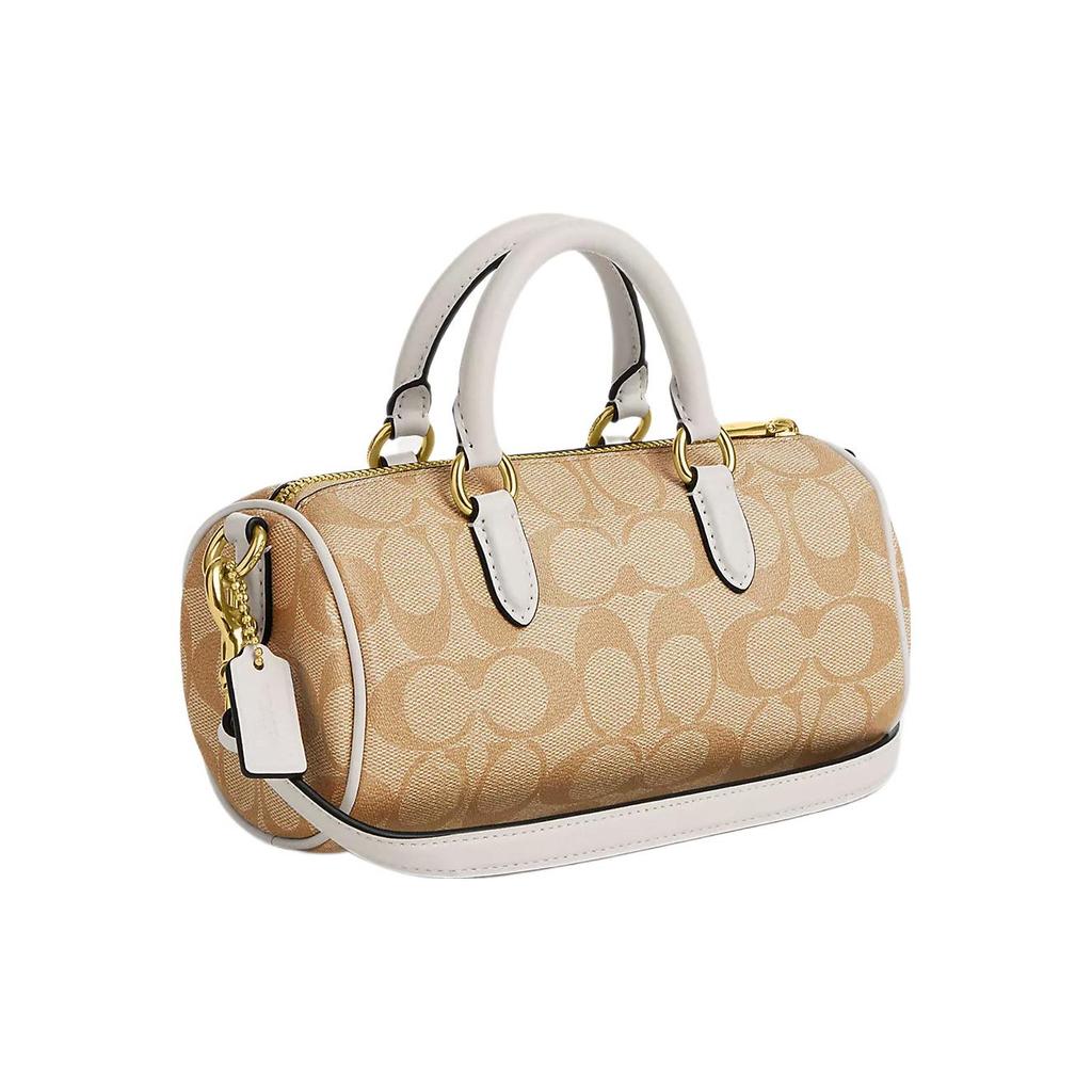 Coach Lacey Canvas With Leather Boston Bag, Handbag, Shoulder Bag, Crossbody Bag Small Womens Khaki