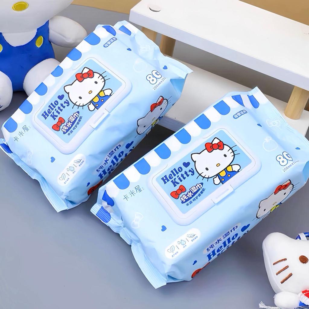 Sanrio Hello Kitty vlhčené ubrousky pro miminka, 80 kusů - Silné jednorázové ubrousky na čištění rukou a úst