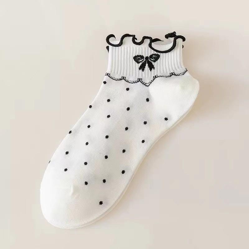 Women's Spring and Summer New Solid Color Striped Cherry Lace Low Top Socks