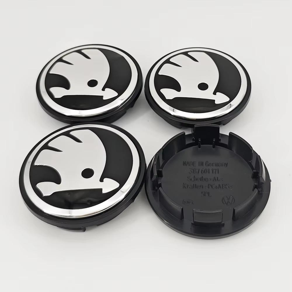 DROQ8 4pcs 56mm 65mm Green Black Chrome Car Wheel Center Caps for Skoda Rims Hubcaps Cover Emblem Badge Logo Auto Styling Accessories