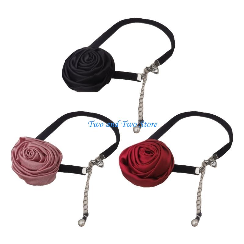 HX6F Trendy Rose Choker Necklace Exquisite Clavicle Chain Fashion Flower Choker
