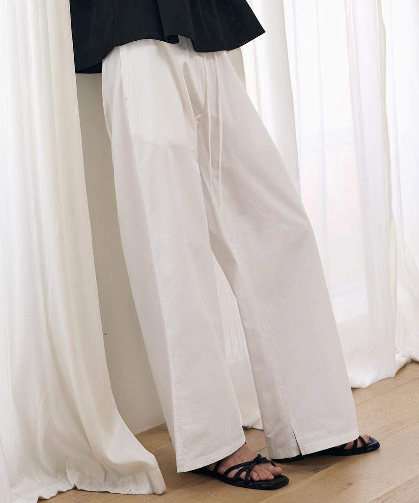 Deuloupisumeon Slit Cotton Elastic Waist Pants [Black]