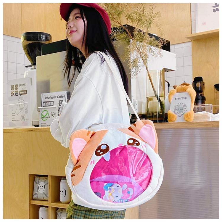 Big Mouth Mew Cartoon Cat Schultertasche aus Nylonmaterial für den täglichen Gebrauch