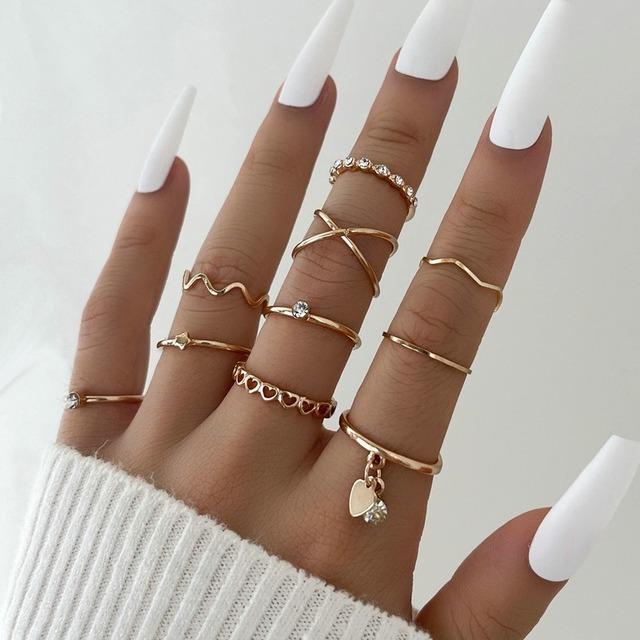 Modeschmuck Ringe Set Gold Farbe Hohle Runde Öffnung Frauen Fingerring für Mädchen Dame Party Hochzeitsgeschenke