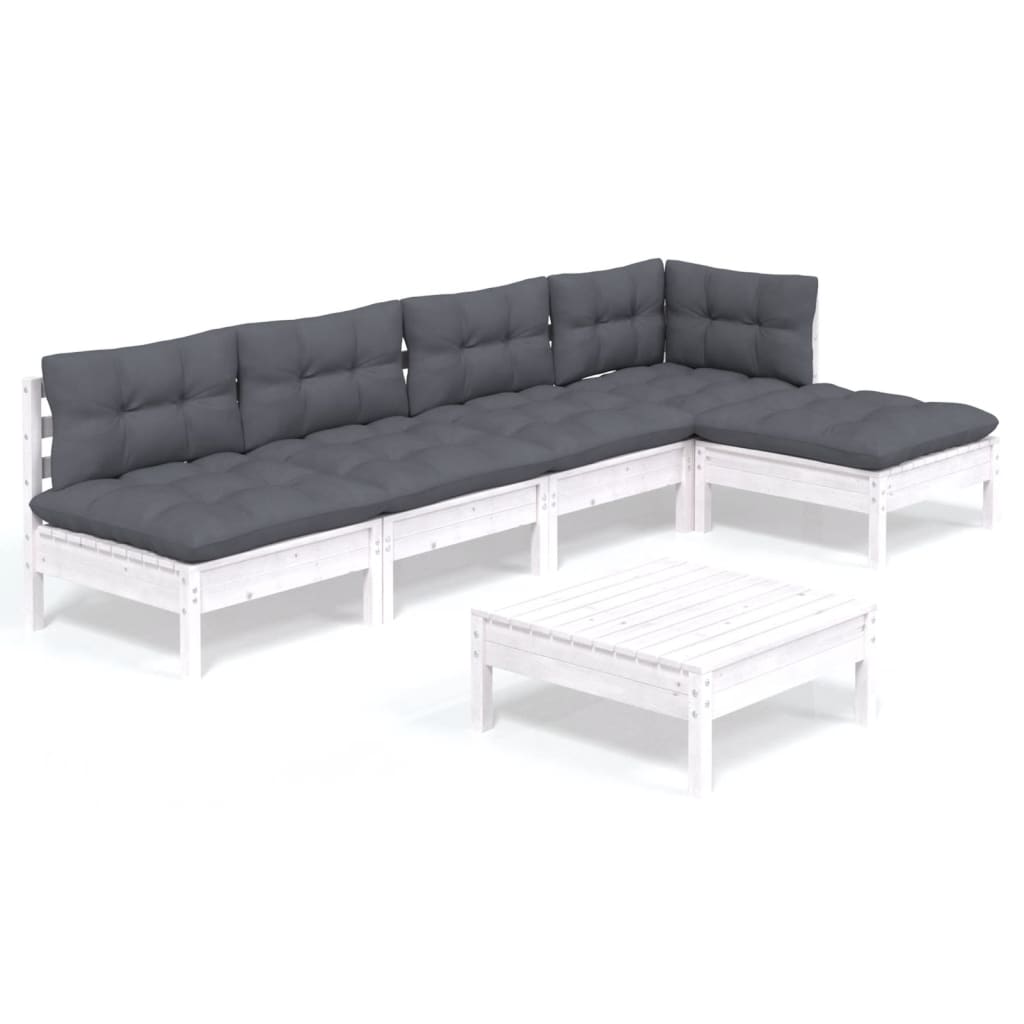 Vidaxl 6-Cz. Garden Lounge Set, Cushions, White Pine