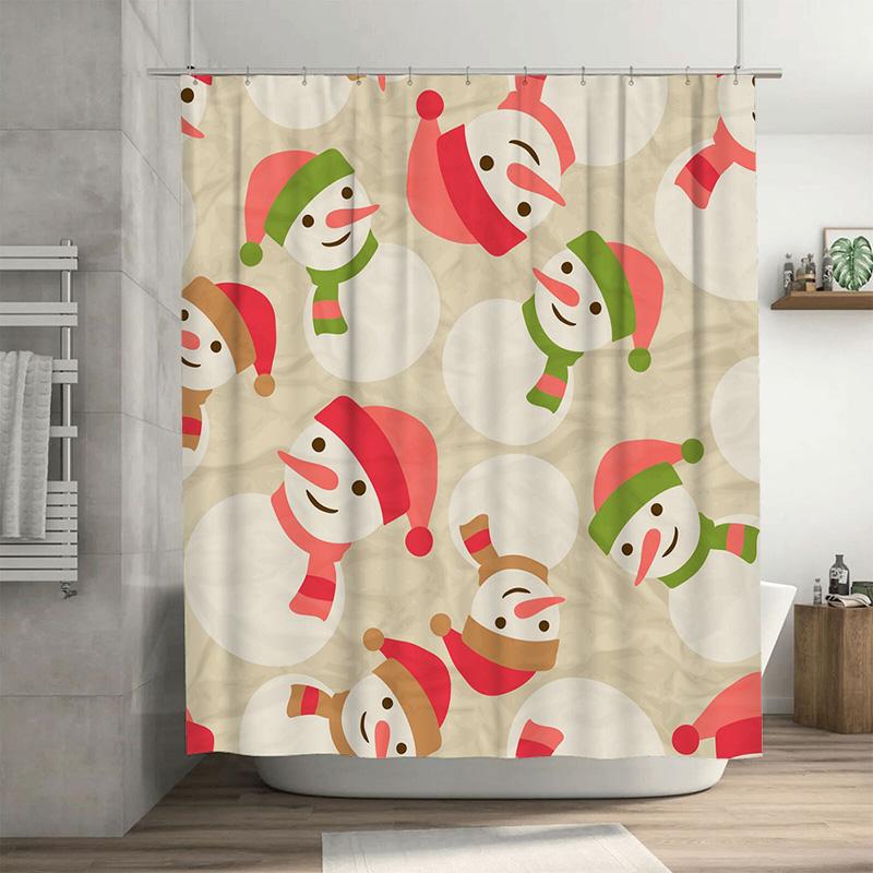 TU Cute Snowman Christmas Shower Curtain Waterproof Festive Holiday Bathroom Decor Backdrop Holiday Decor