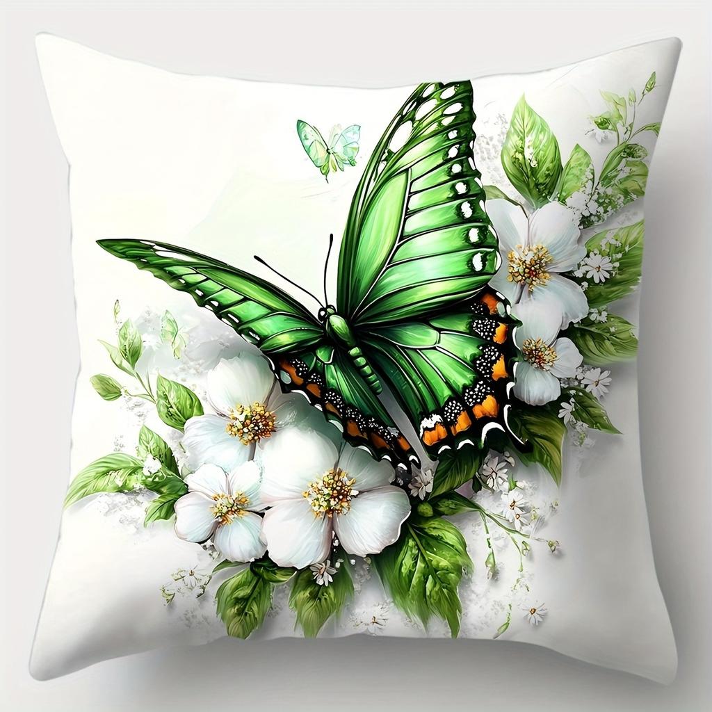 Lebhaft Grün Schmetterling & Blüte KissenbezügeWohnzimmer Sofa Kissenbezug, weich und bequem, Schlafzimmer Raumdekoration