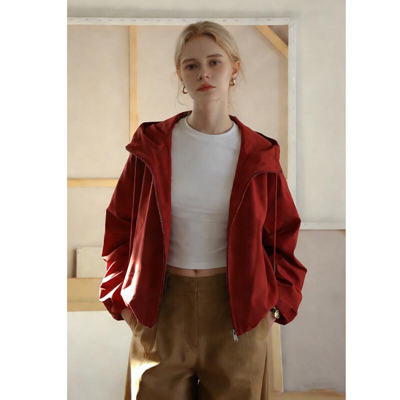 Demana 3-Proof Tech Hooded Pleated Short Jacket