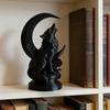 3D Printed Howling Wolf Sculpture with Crescent Moon Base, Matte Black Finish Collector Art, Gothic Black Statue for Bookshelf Desk
