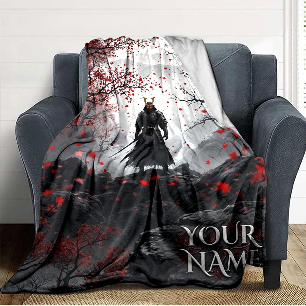 Name Custom Japanese Samurai Print Flannel Blanket High Quality Warm Comfortable Cover for All Seasons Perfect for Gifts Home Decor
