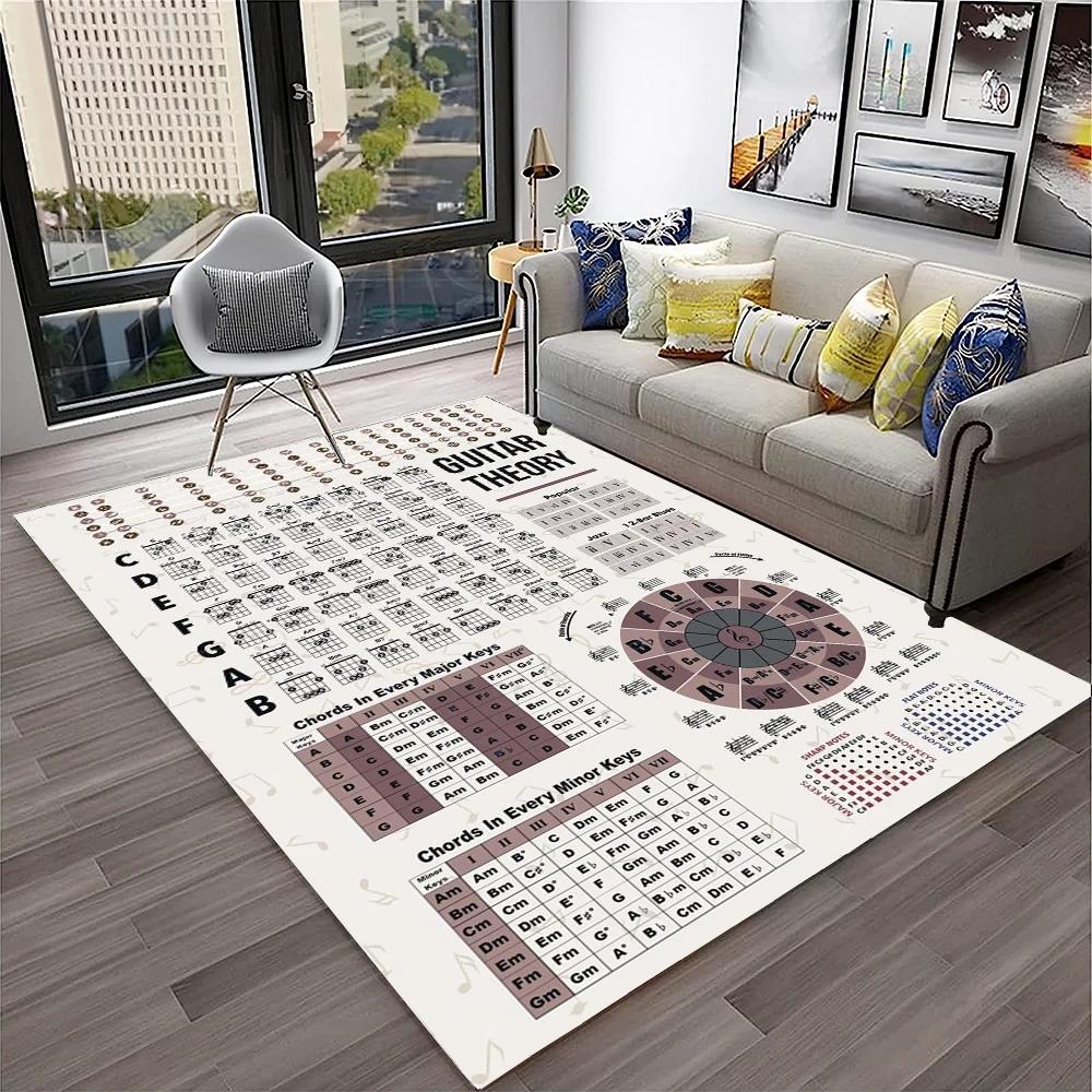 Muziek Gitaar Akkoorden Theorie Grafiek Piano Tapijt Vloerkleed Antislip Mat voor Huis Woonkamer Slaapkamer Bank Decor Kinderkamer Tapijt