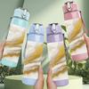 1PC Cream Gold Vein Marble Texture 750ml Color Plastic Sports Water Bottle Leakproof Flip Straw Lid Suitable for Sports Office Home Use