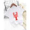 European Sizes Cartoon Lobster Print T-Shirt for Boys And Girls, Cute Summer Short-Sleeve Top Featuring Marine Life