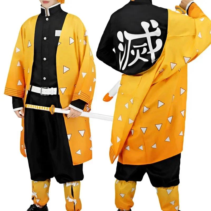 Dospělí/děti Anime Agatsuma Zenitsu Cosplay kostým paruka boty muži Žluté kimono plášť oblečení