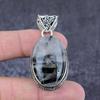 Black Rutile Gemstone Handmade 925 Sterling Silver Jewelry Pendant 2.05" C5y79