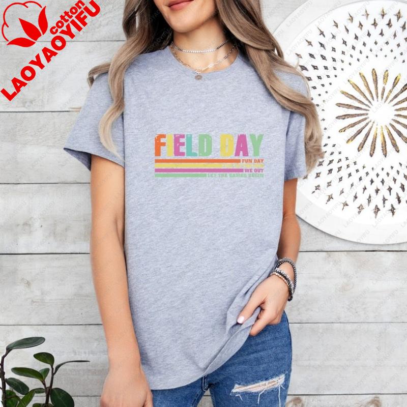 Retro Colorful Field Day 2026 Let The Games Begin for Field Day Funny Teacher Shirt Last Day of School Harajuku Graphic T Shirts