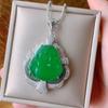 Jewelry Green White Chalcedony Laughing Buddha Maitreya Necklace for Gong Accessories Little Buddha Good Luck Amulet Pendant