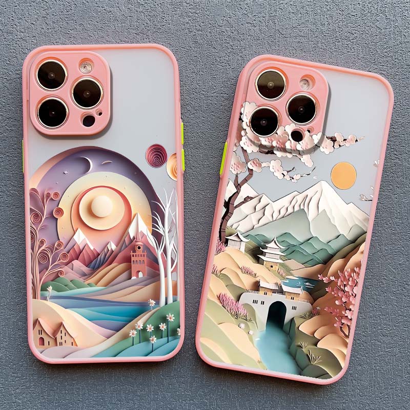 2D-tryckt landskapsmobilskal För iPhone 16 14 Pro 13 Mini 15 7 8 Plus SE2 XS X XR 12 Pro Max Kreativt berg bakstycke